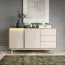 Wohnzimmer Komplett - Set B Tamino | 5-teilig | mit hellen Design | Farbe: Eiche / Kaschmir | ABS-Kantenschutz | 1 Vitrine | 1 TV-Unterschrank | 1 Highboard | 1 Couchtisch | 1 Esstisch