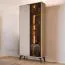 Vitrine mit viel Stauraum | 68,5 x 35,5 x 179 cm | ABS-Kantenschutz | inkl. LED-Beleuchtung | Metallbeine | Eiche Cremona / Beige | 10 Fächer