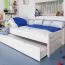 Bettrahmen für Kinder / Ausziehbett / Kinderbett 90 x 200 cm | Massivholz: Buche | Weiß Lackiert | inkl. 2. Liegeplatz 90 x 190 cm ausziehbar und 2 Rollrost | besonders hohe Qualität Abbildung