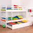 Massivholz Stockbett inkl. Rollbett/Ausziehbett für Kinder und Jugendliche | Matratzenmaß: 90 x 200 cm | Weiß Lackiert | umbaubar in 2 Einzelbetten | mit Rollbett | inkl. Rollroste Abbildung