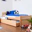 Bettrahmen für Kinder / Kinderbett 90 x 200 cm | Massivholz: Buche | Natur Lackiert | inkl. 2. Liegeplatz 90 x 190 cm ausziehbar und 2 Rollrost | besonders hohe Qualität Abbildung