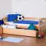 Kinderbett 90 x 200 cm | Massivholz: Buche | Natur Lackiert | inkl. 2. Liegeplatz 90 x 190 cm ausziehbar und 2 Rollrost Abbildung