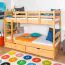 Massivholz Etagenbett für Kinder und Jugendliche | inkl. 2 Schubladen | Matratzenmaß: 90 x 200 cm | Natur Lackiert | umbaubar in 2 Einzelbetten | Premium-Qualität | inkl. Rollroste Abbildung