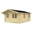Holz-Gartenhaus 6,95 x 4,9 Meter (inkl. Dach) | 4 Fenster | 70 mm Blockbohlen |natur unbehandelt | Satteldach | inkl. Fußboden | aus nordischer Fichte Abbildung