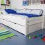 Kinderbett 90 x 200 cm | inkl. Stauraum / 2 Schubladen | Massivholz: Buche | Weiß Lackiert | inkl. Lattenrost Abbildung