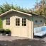 Holz-Gartenhaus 3,98 x 3,74 Meter (inkl. Dach) | Natur | Satteldach | 28 mm Blockbohlen-Haus Abbildung