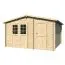 Holz-Gartenhaus 3,8 x 3,98 Meter (inkl. Dach) | Naturbelassen | Satteldach | 28 mm Blockbohlen-Haus Abbildung
