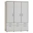 Kleiderschrank | 6 Drehtüren | 3 Schubladen | 9 Fächer | mit 2 Kleiderstangen | 120 cm breit | Farbe: Eiche / Weiß Abbildung