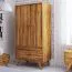 Kleiderschrank | 2 Drehtüren | 5 Fächer | 2 Schubladen | mit Kleiderstange | 100 cm breit | Massivholz | Farbe: Natur Abbildung