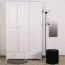 Kleiderschrank | 3 Drehtüren | 2 Schubladen | 4 Fächer | mit Kleiderstange | 117 cm breit | Massivholz | Farbe: Weiß Abbildung