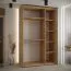 Schiebetürenschrank Mina in Weiß/Eiche, 235,2 x 150 x 60 cm, Metallgriffe in schwarz gehalten, Front aus laminierter Platte (16 mm), platzsparend