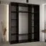 Einfacher Schiebetürenschrank Mina in Schwarz/Eiche, Anti Staubbürsten, schwarze Metallgriffe, Lamellen in Schwarz, viel Stauraum, 235,2 x 200 x 60 cm