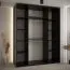 Einfacher Schiebetürenschrank Mina in Schwarz/Eiche, Anti Staubbürsten, schwarze Metallgriffe, Lamellen in Schwarz, viel Stauraum, 235,2 x 200 x 60 cm