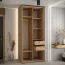 1,1 Meter breiter Kleiderschrank Mina in Eiche mit Schiebetüren, Anti Staubbürsten, moderne Optik, Kunststoff Lamellen, Schwarzer Stahlgriff, robust