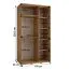 Schiebetürenschrank Mina mit Spiegel in Weiß/Eiche, auch für Wohnzimmer geeignet, Anti Staubbürsten, Metallgriffe in schwarz, robust, 235,2 x 130 x 60 cm