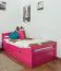 Einzelbett / Gästebett "Easy Premium Line" K1/2h inkl. 2. Liegeplatz und 2 Abdeckblenden, 90 x 200 cm Buche Vollholz massiv rosa lackiert