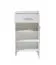 Garderobe Komplett - Set A Molia, 5-teilig, Farbe: Weiß / Weiß Hochglanz, ABS-Kanten, ein Garderobenschrank, eine Kommode, ein Spiegel, ein Schuhschrank mit Sitzkissen und Garderobe mit fünf Haken