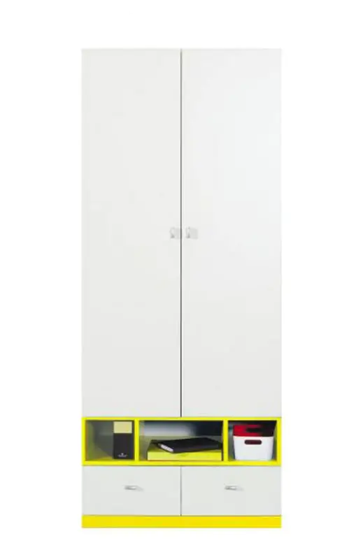 Jugendzimmer - Drehtürenschrank / Kleiderschrank "Geel" 23, Weiß / Gelb - Abmessungen: 195 x 80 x 50 cm (H x B x T)