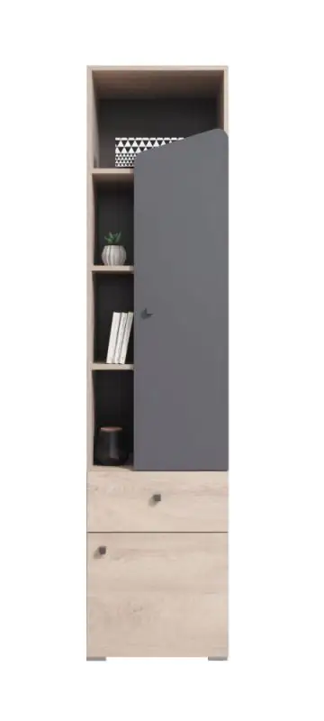 Jugendzimmer - Drehtürenschrank / Kleiderschrank Chiny 04, Farbe: Eiche / Grau - Abmessungen: 190 x 45 x 40 cm (H x B x T)