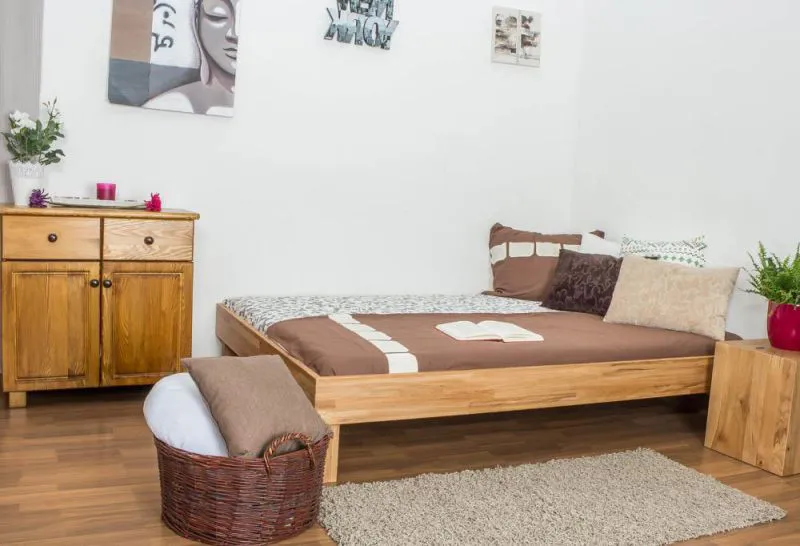 Bett 140 x 200 cm Eiche massiv geölt Abbildung