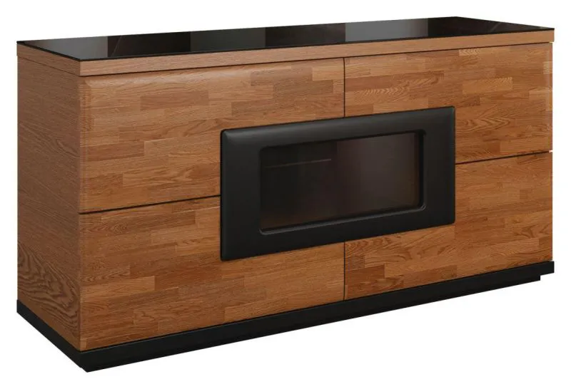 Sideboard, Kommode - Farbe: Walnuss / Schwarz, Breite: 161 cm Abbildung