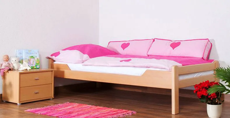 Kinderbett 90 x 200 cm | Massivholz: Buche | Natur Lackiert Abbildung