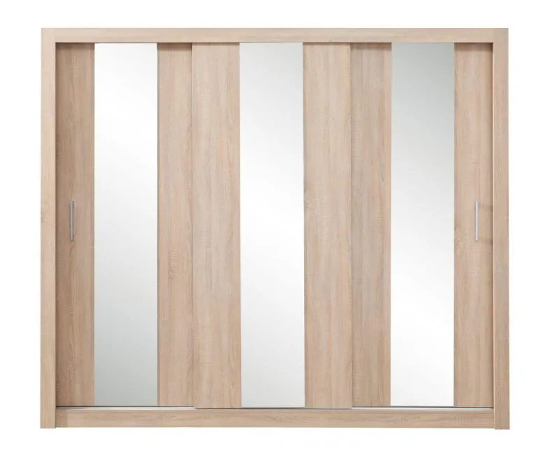 Schlafzimmer - Kleiderschrank mit Spiegel, Farbe: Eiche - Abmessungen: 215 x 250 x 60 cm (H x B x T) Abbildung