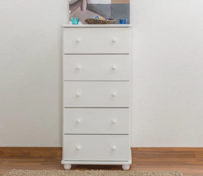 Kommode Kiefer massiv Vollholz weiß lackiert Junco  141 - 123 x 60 x 42 cm (H x B x T)