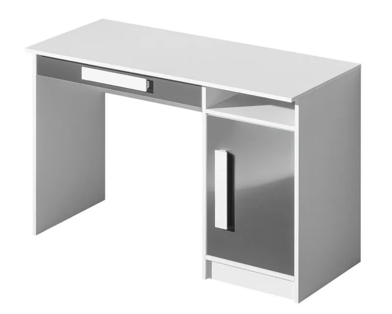 Kinderzimmer - Schreibtisch Walter 09, Farbe: Weiß / Grau Hochglanz - 80 x 120 x 50 cm (H x B x T)