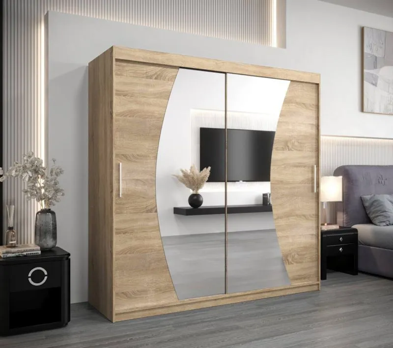 200 cm breiter Kleiderschrank mit 2 Türen | 10 Fächer | Farbe: Sonoma Eiche Abbildung