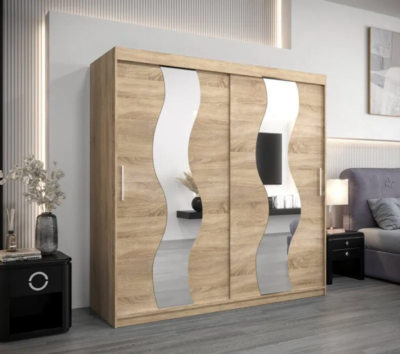 200 cm breiter Kleiderschrank mit 10 Fächern und 2 Türen | Farbe: Sonoma Eiche Abbildung