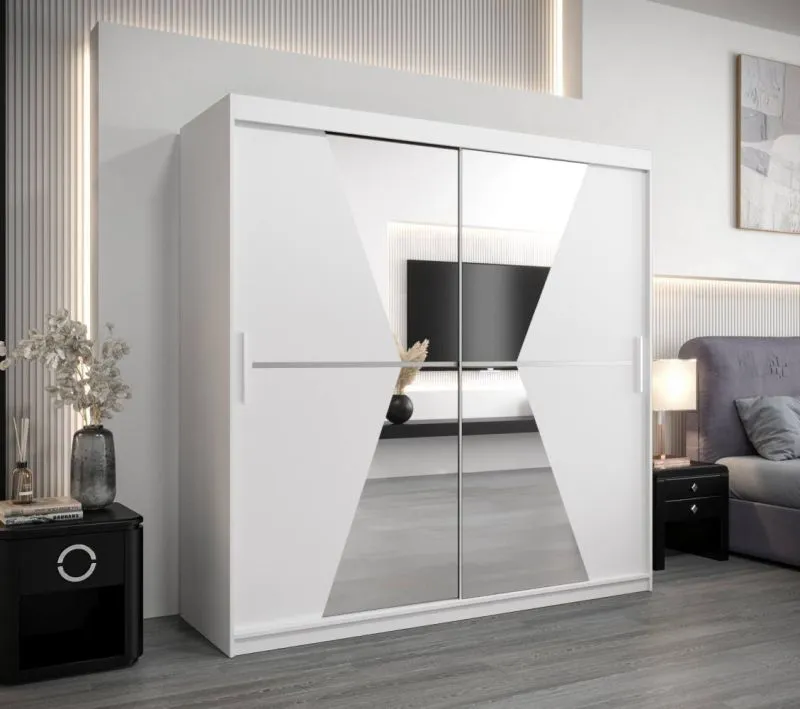 200 cm breiter Kleiderschrank mit 10 Fächern und 2 Türen | Farbe: Weiß Abbildung