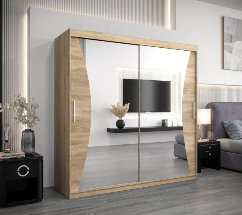 200 cm breiter Kleiderschrank mit 2 Türen | 10 Fächer | Farbe: Sonoma Eiche Abbildung