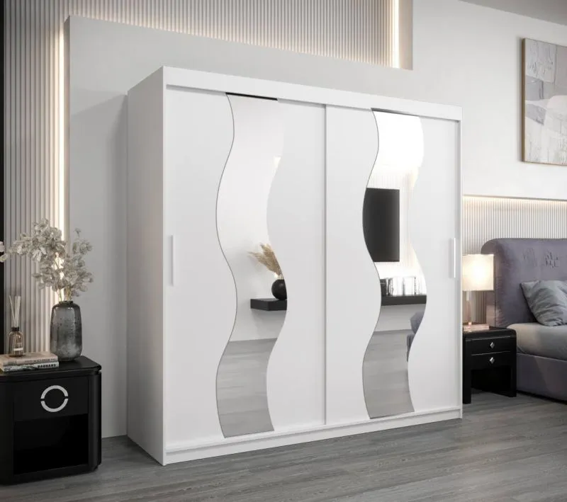 200 cm breiter Kleiderschrank mit 10 Fächern und 2 Türen | Farbe: Weiß Abbildung