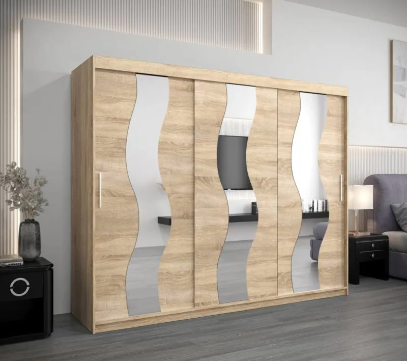 250 cm breiter Kleiderschrank mit 10 Fächern und 3 Türen | Farbe: Sonoma Eiche Abbildung
