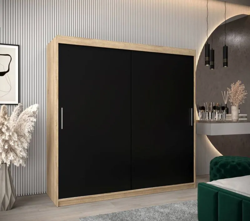 200 cm breiter Kleiderschrank mit 10 Fächern und 2 Türen | Farbe: Sonoma Eiche Abbildung