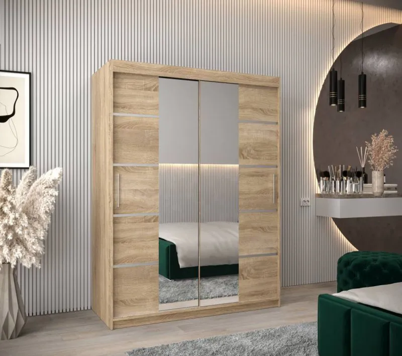 150 cm breiter Kleiderschrank mit 2 Türen | 5 Fächer | Farbe: Sonoma Eiche Abbildung