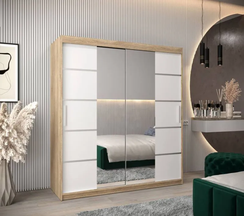 180 cm breiter Kleiderschrank mit 2 Türen | 10 Fächer | Farbe: Weiß / Wenge Abbildung