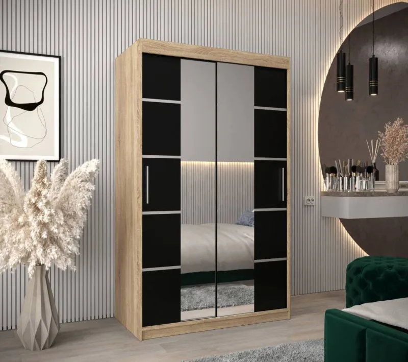120 cm breiter Kleiderschrank mit 2 Türen | 5 Fächer | Farbe: Sonoma Eiche Abbildung