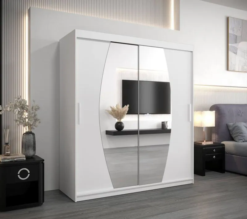 180 cm breiter Kleiderschrank mit 10 Fächern und 2 Türen | Farbe: Weiß Abbildung