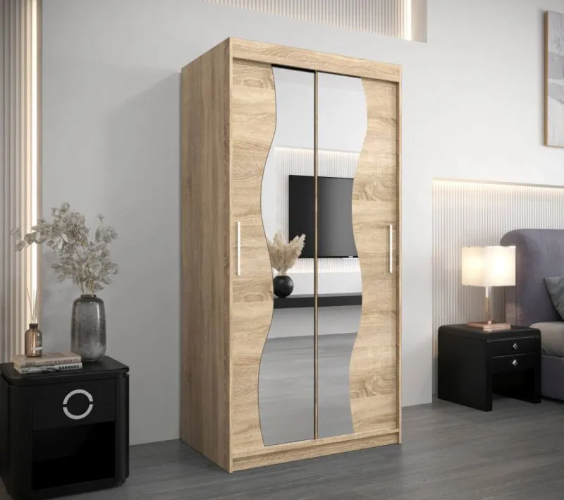 100 cm breiter Kleiderschrank mit 5 Fächern und 2 Türen | Farbe: Sonoma Eiche Abbildung