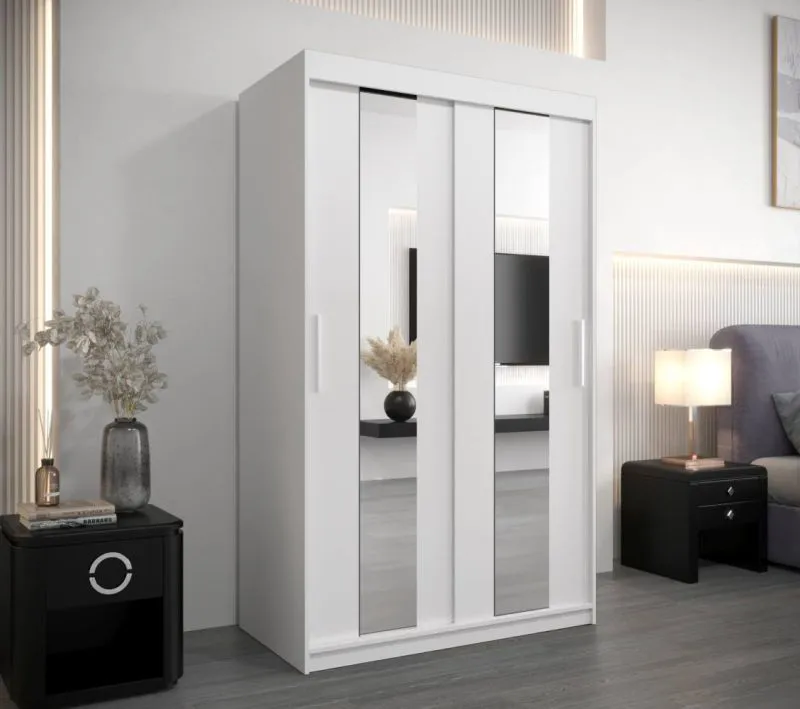 120 cm breiter Kleiderschrank mit 2 Türen | 5 Fächer | Farbe: Weiß Abbildung