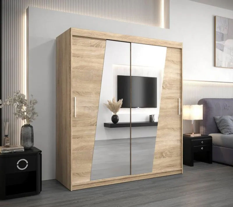 180 cm breiter Kleiderschrank mit 2 Türen | 10 Fächer | Farbe: Sonoma Eiche Abbildung