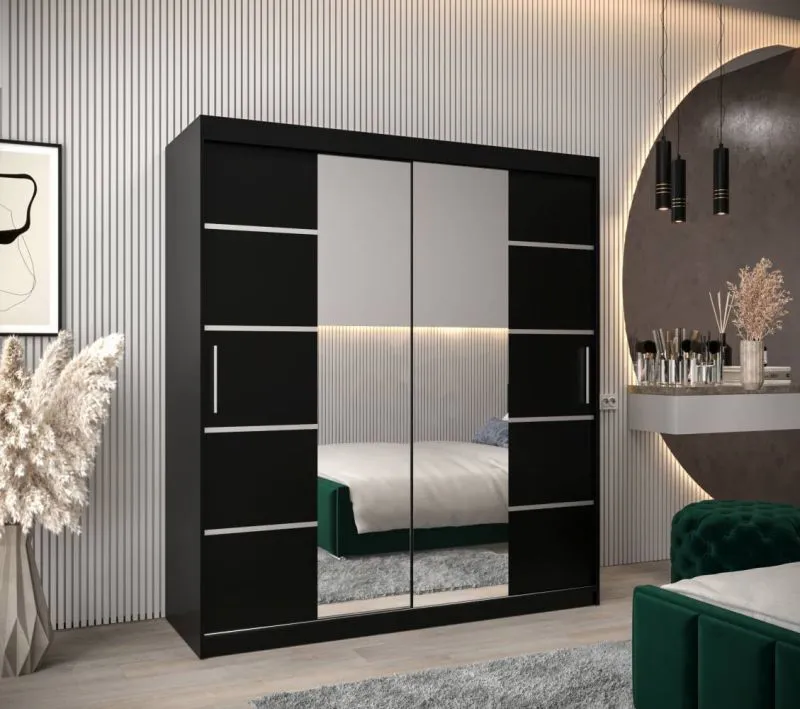 180 cm breiter Kleiderschrank mit 2 Türen | 10 Fächer | Farbe: Schwarz Abbildung