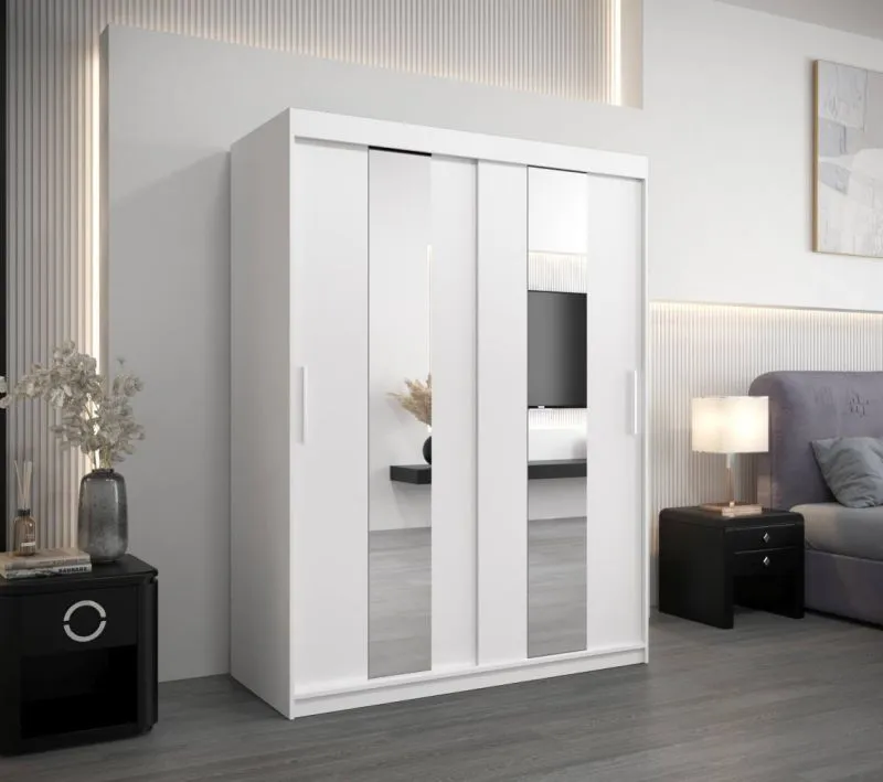 150 cm breiter Kleiderschrank mit 2 Türen | 5 Fächer | Farbe: Weiß Abbildung