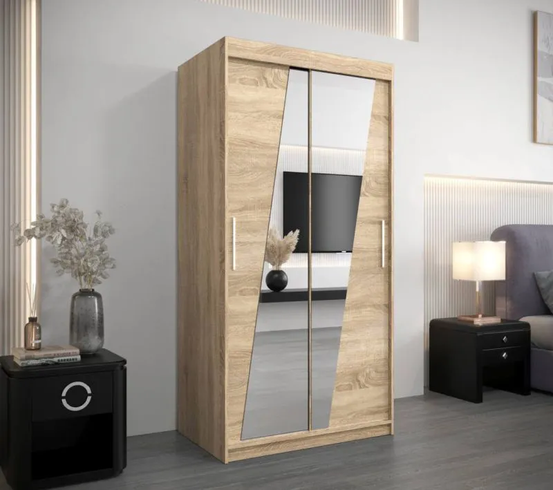 100 cm breiter Kleiderschrank mit 2 Türen | 5 Fächer | Farbe: Sonoma Eiche Abbildung