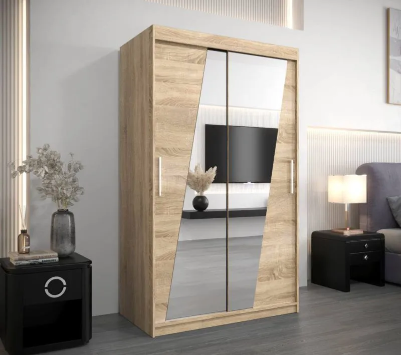 120 cm breiter Kleiderschrank mit 2 Türen | 5 Fächer | Farbe: Sonoma Eiche Abbildung