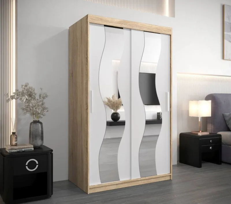 120 cm breiter Kleiderschrank mit 5 Fächern und 2 Türen | Farbe: Sonoma Eiche / Weiß Abbildung