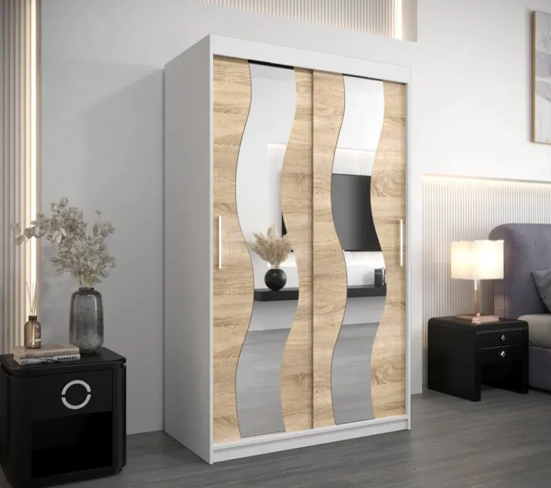 120 cm breiter Kleiderschrank mit 5 Fächern und 2 Türen | Farbe: Sonoma Eiche / Weiß Abbildung