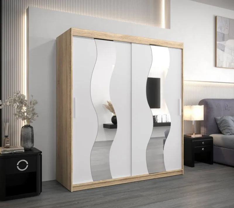 180 cm breiter Kleiderschrank mit 10 Fächern und 2 Türen | Farbe: Sonoma Eiche / Weiß Abbildung